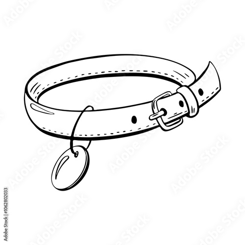 This is a simple yet stylish dog collar that features a charming tag outline design.Vector sketch illustration. Pet shop
