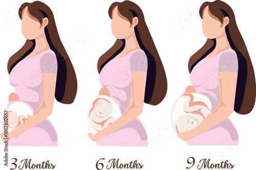 set of pregnant young woman