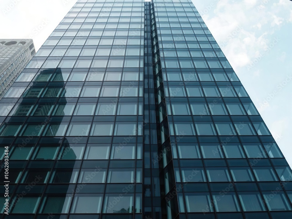 Modern glass facade of a skyscraper in the city center, skyline, urban, financial district Modern glass facade of a skyscraper in the city center, skyline, urban, financial district