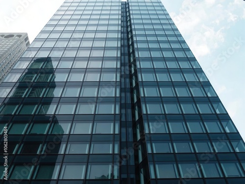 Modern glass facade of a skyscraper in the city center, skyline, urban, financial district