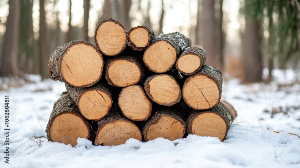 A stack of neatly arranged logs sits in the snow, a pile of wood prepared for winter. A stack of neatly arranged logs sits in the snow, a pile of wood prepared for winter.