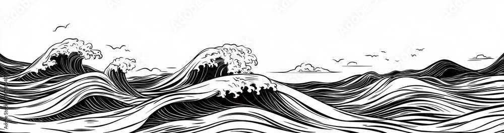 Fototapeta premium Striking imagery of ocean waves in a stormy setting.