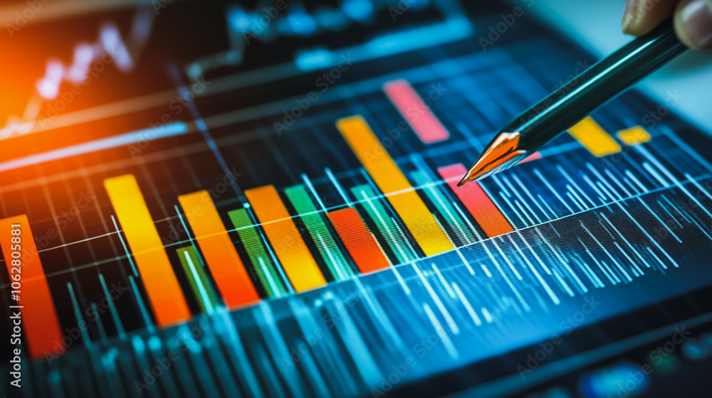Fototapeta premium Business person evaluates metrics for charts and graphs with statistics to innovative analyze business potential and forecast future development of companies growth., setting goals for expansion.