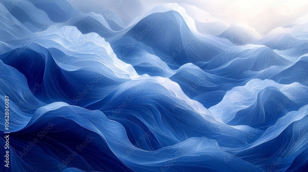 A serene depiction of flowing waves in shades of blue, evoking tranquility and depth. A serene depiction of flowing waves in shades of blue, evoking tranquility and depth.