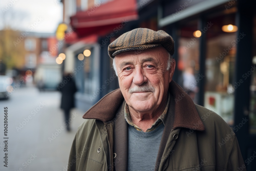 Portrait of an elderly man in a hat on a city street Portrait of an elderly man in a hat on a city street