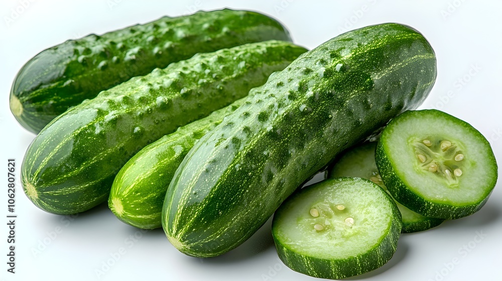 Freshly harvested green cucumbers,an essential healthy organic vegetable for nutritious vegetarian and vegan meals,salads,snacks and cooking recipes. These crisp. Freshly harvested green cucumbers,an essential healthy organic vegetable for nutritious vegetarian and vegan meals,salads,snacks and cooking recipes. These crisp.
