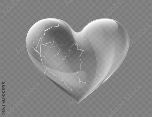 Vector glass broken heart. Templates isolated on a transparent background.