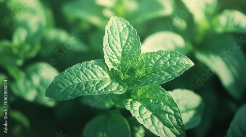 Sunlit foliage of the Stevia rebaudiana plant indoors.