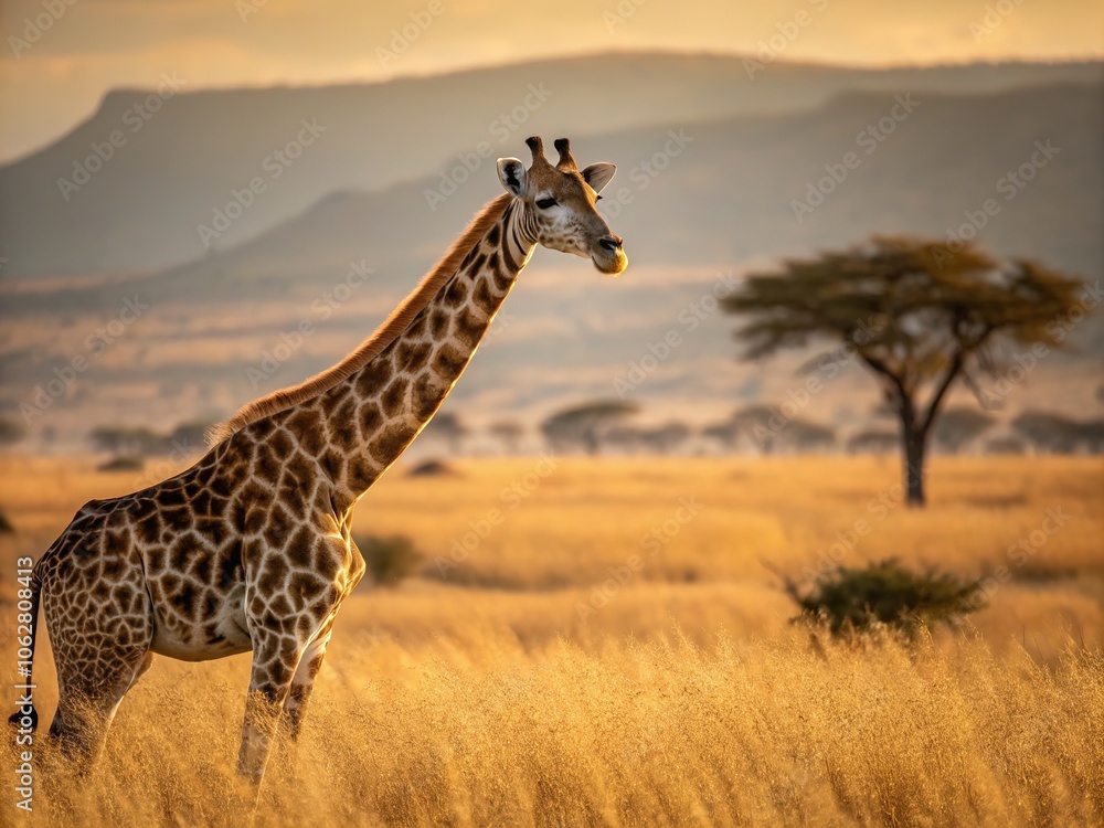 Obraz premium A graceful giraffe portrait captured on an African safari.