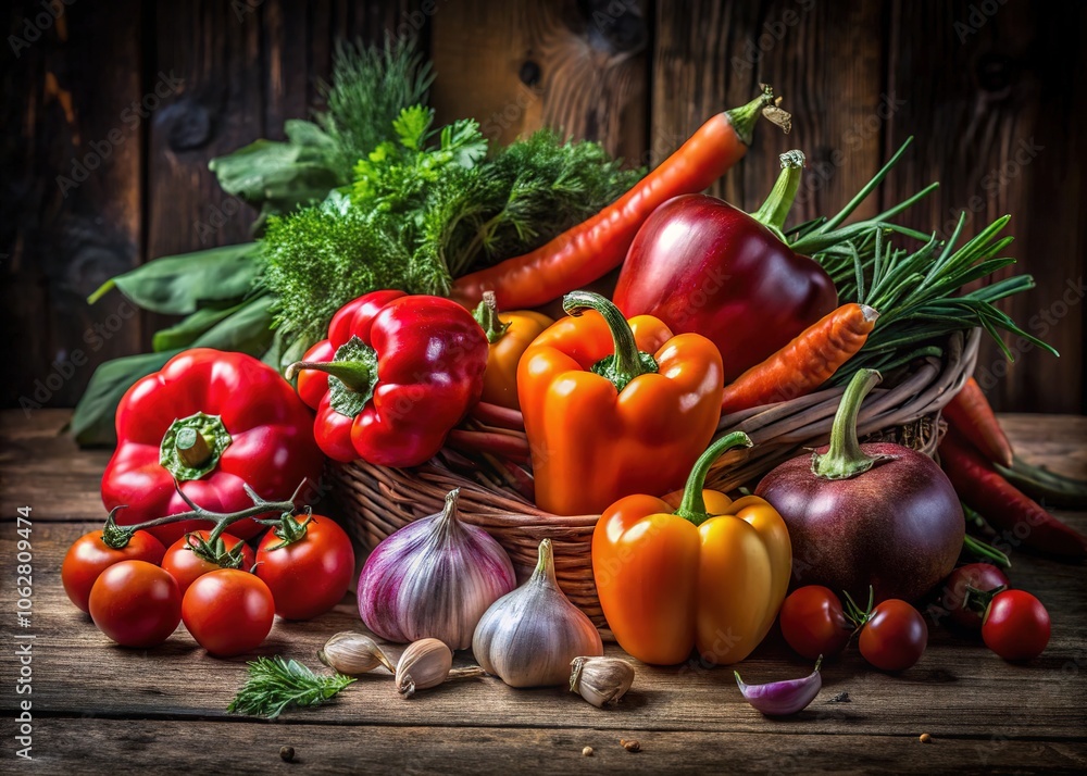 A rustic wooden table, bathed in soft light, showcases a still life of vibrant, fresh vegetables. A rustic wooden table, bathed in soft light, showcases a still life of vibrant, fresh vegetables.