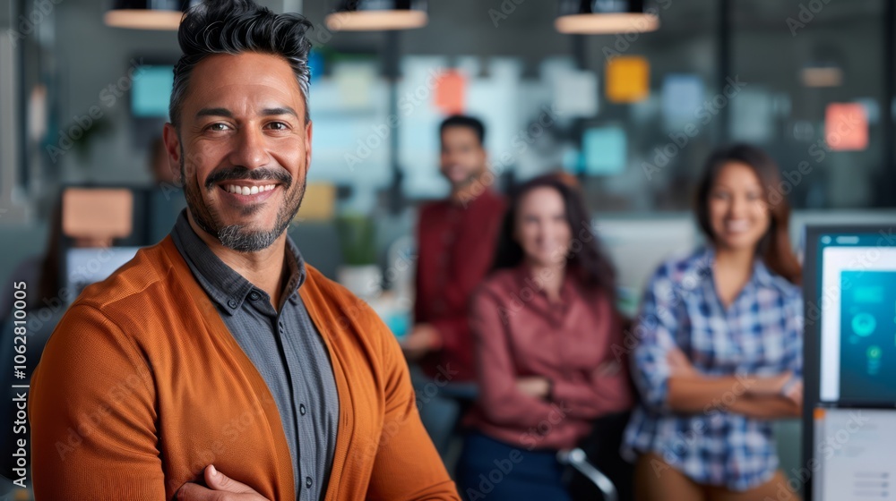 Fototapeta premium Modern Businessman Smiling in Office Environment
