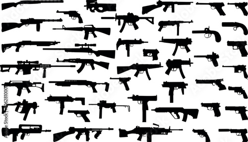 Collection of 43 silhouettes of various types of firearms