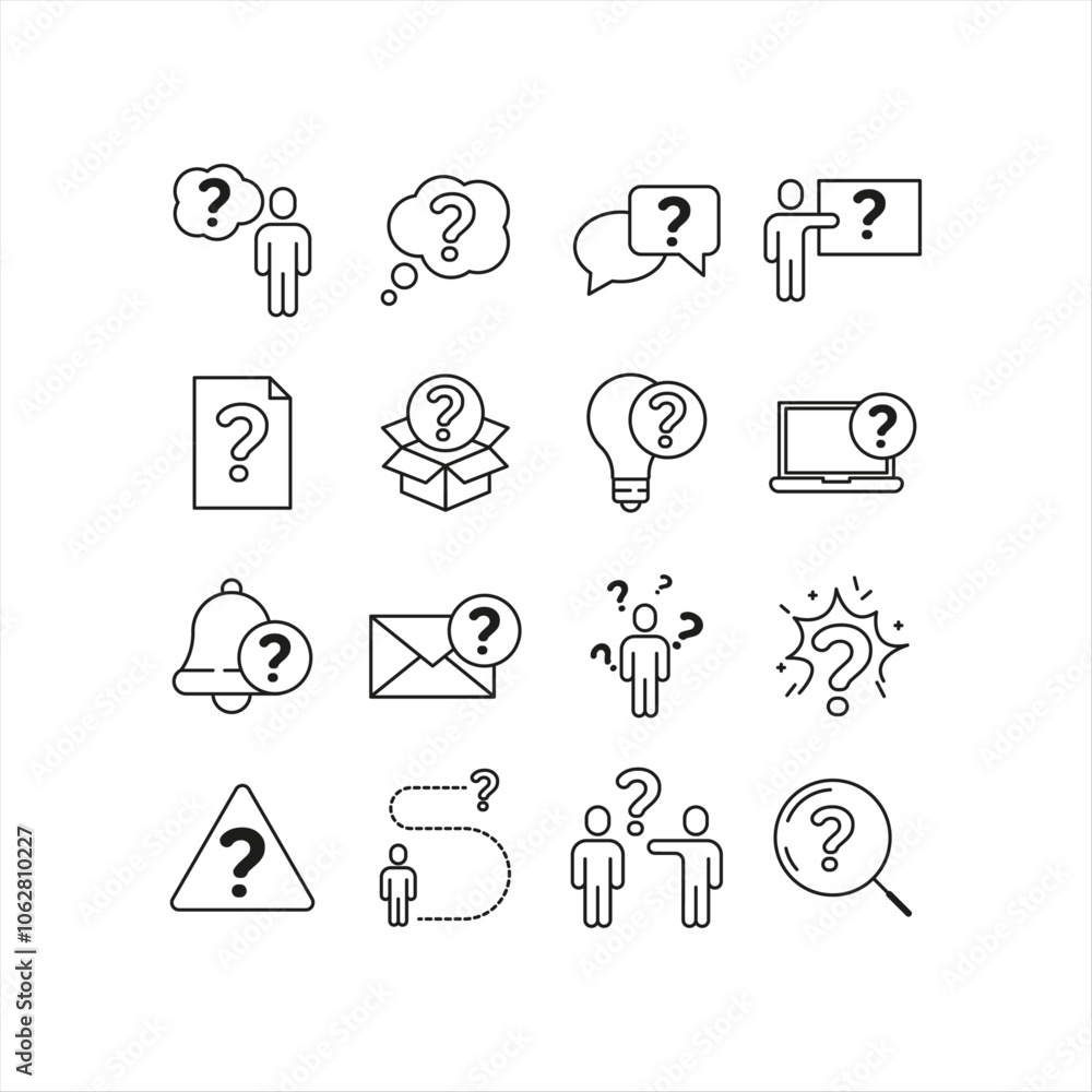 High-Quality Vector Silhouette Icons for Question and Interrogation High-Quality Vector Silhouette Icons for Question and Interrogation
