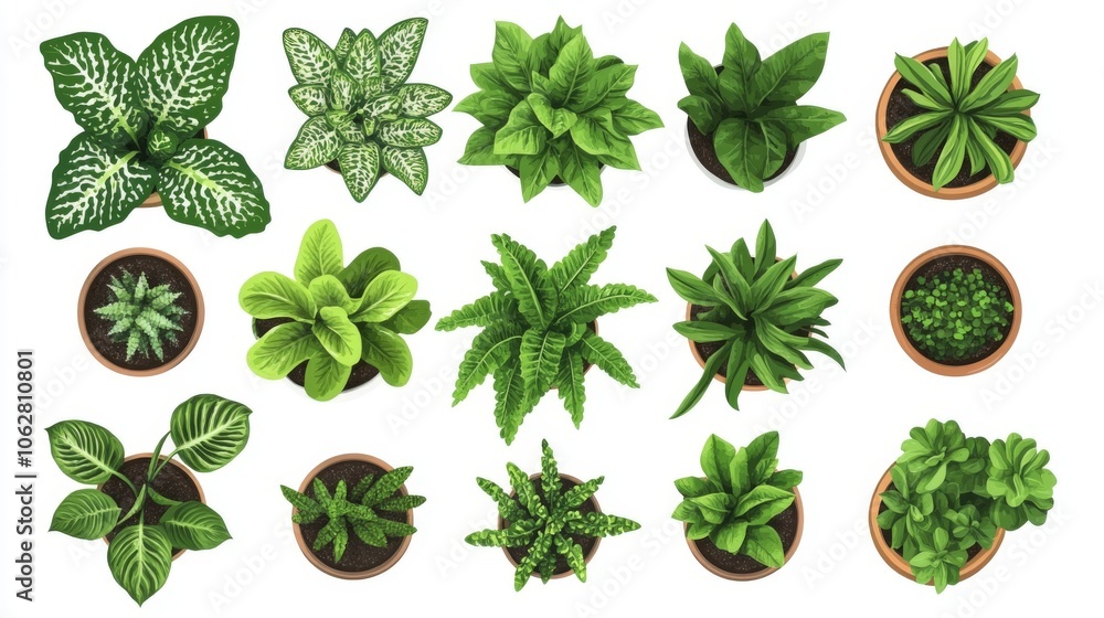 Aerial View of Potted Houseplants Aerial View of Potted Houseplants