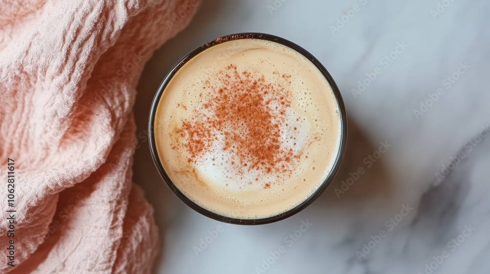 A collagen-infused coffee latte made with oat milk and cinnamon, offering a morning beauty boost alongside a creamy, energizing coffee experience, ideal for busy professionals A collagen-infused coffee latte made with oat milk and cinnamon, offering a morning beauty boost alongside a creamy, energizing coffee experience, ideal for busy professionals