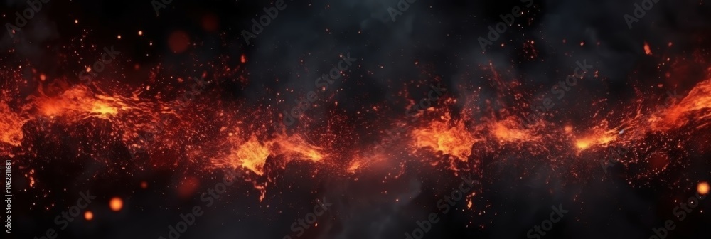 Fire with particles on black background, red fire, fire in the night, Fire flames on black background Fire with particles on black background, red fire, fire in the night, Fire flames on black background
