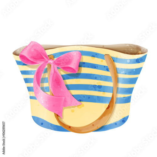 Bag with stripes and bow. Vector watercolor illustration