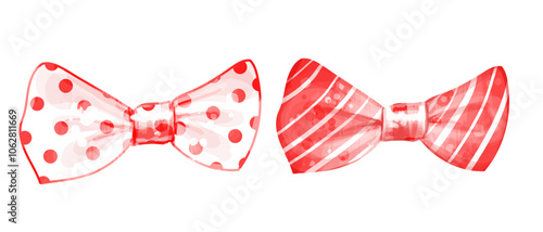 Red bow tie.Vector watercolor illustration of men's clothing accessory