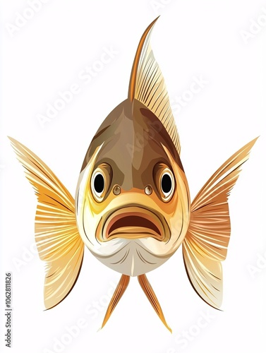 Plump chub fish illustration in front view with prominent fins, perfect for aquatic-themed designs, isolated on a white background.