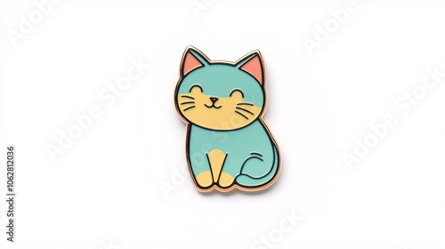 A vibrant enamel pin showcasing an adorable feline design on a crisp white canvas, ideal for collectors and accessory lovers.