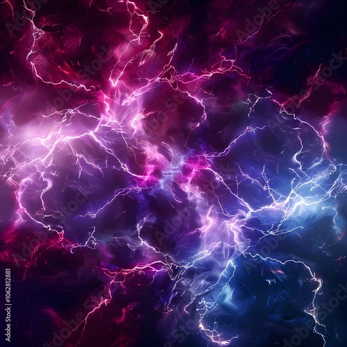 Abstract depiction of vibrant lightning and energy in a cosmic setting.