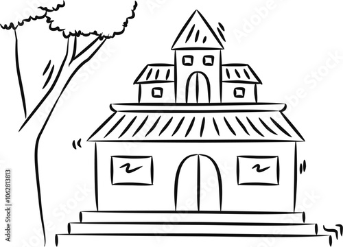 Hand drawing illustration of school building back to school. Editable EPS format.