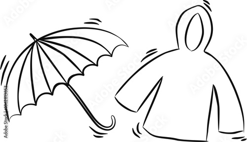 Hand drawing illustration of umbrella and raincoat. Editable EPS format.