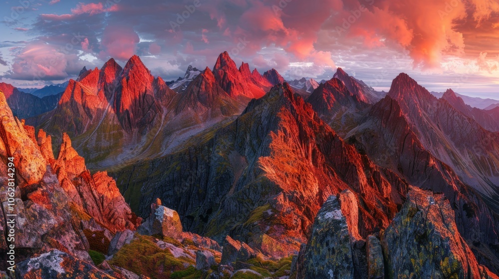 Obraz premium Majestic Sunset Over Mountain Peaks