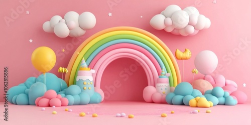 Vibrant Rainbow and Colorful Balloons Create a Festive Atmosphere 