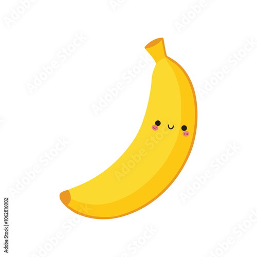 Cute Banana Fruit illustration Vector, Kawaii Banana Face isolated Clipart Design 