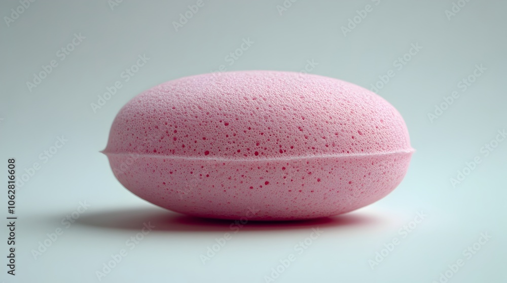 Soft,pastel pink oval-shaped geometric minimal abstract object with a textured,porous surface resembling stone,ceramic,or other natural material,shot on a clean. Soft,pastel pink oval-shaped geometric minimal abstract object with a textured,porous surface resembling stone,ceramic,or other natural material,shot on a clean.