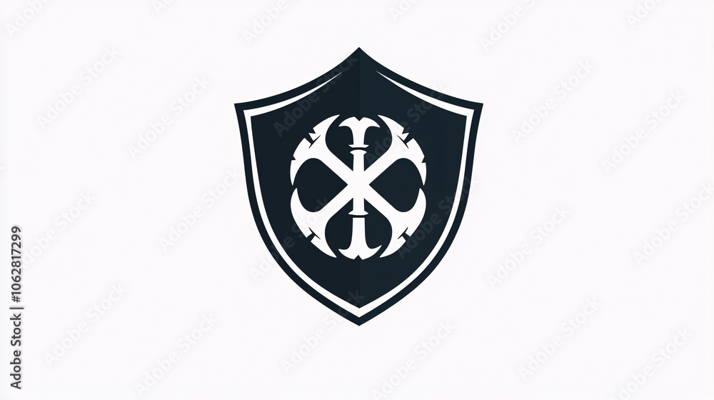 A striking design showcases a stylized shield and warning icon representing a threat, set against a pristine white backdrop. A striking design showcases a stylized shield and warning icon representing a threat, set against a pristine white backdrop.