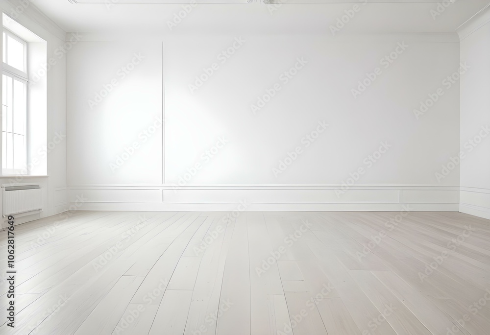 Empty white room with wooden floor and white walls Empty white room with wooden floor and white walls