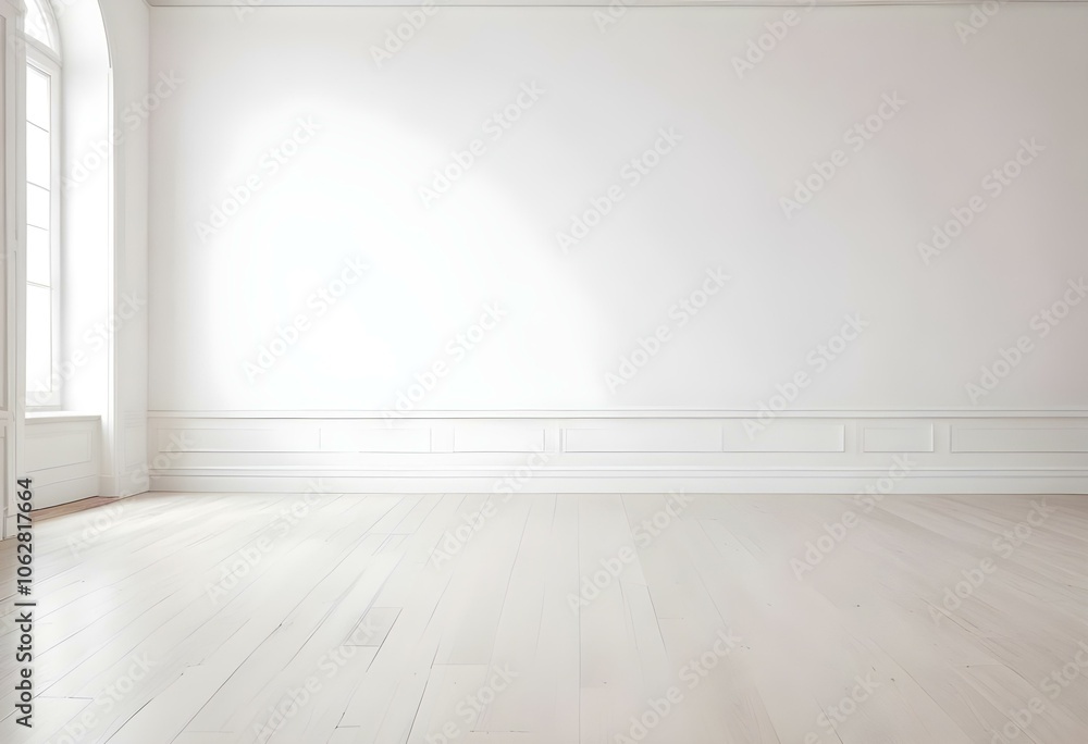 Empty white room with wooden floor and white walls Empty white room with wooden floor and white walls