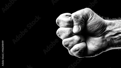 Tense Fist: Intense Cinematic Close-Up on Black Background