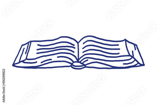 Book sketch. Hand drawn blue pen or marker drawing. Primitive kids picture