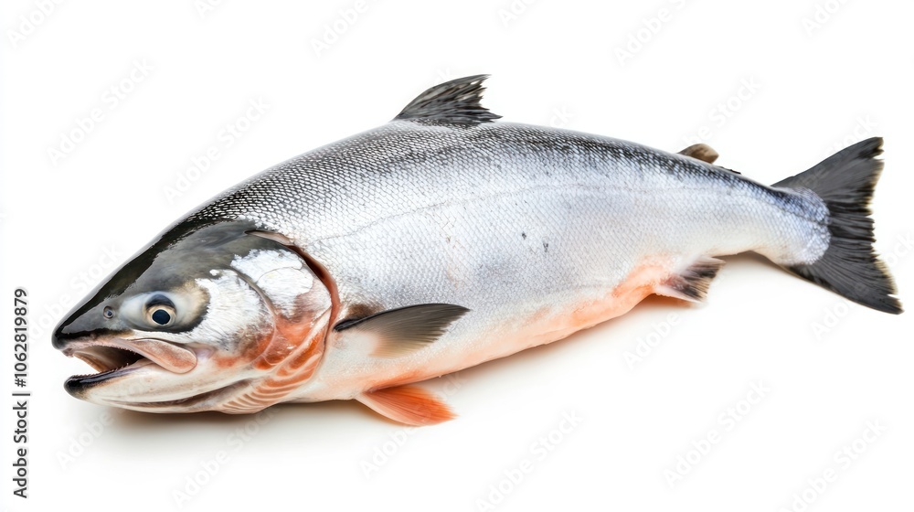 Fresh whole silver salmon fish isolated on white background. Fresh whole silver salmon fish isolated on white background.