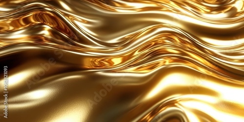 Gold abstract background with liquid metal waves, golden liquid flow. Luxury wallpaper design. Gold abstract background with fluid gold elements. Golden texture for luxury product presentation. 