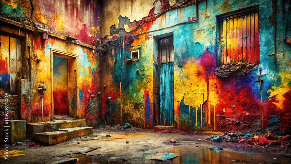 Fototapeta premium Distressed digital canvas, raw textures blend for abstract grunge art.