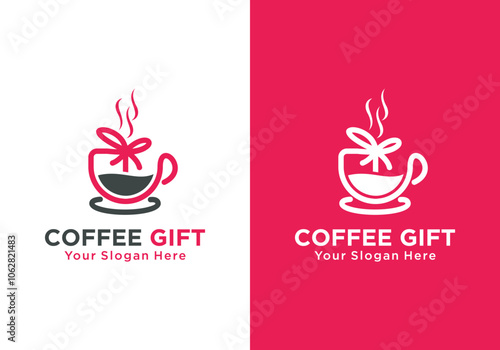 Coffee cup logo design in gift shape. for coffee shop logo or gift shop logo. vector drink gift logo