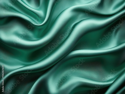 Wallpaper Mural Smooth, luxurious teal satin fabric with flowing folds and natural highlights, perfect for elegant backgrounds or textile design projects. Torontodigital.ca