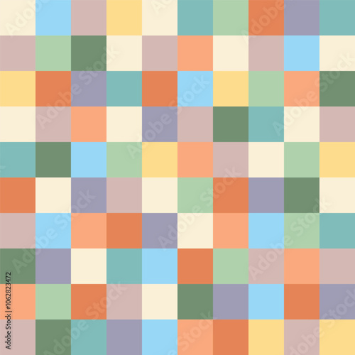 Colorful abstract geometric seamless pattern. Vector background with multicolored  squared blocks. Bright and joyful checkered surface design