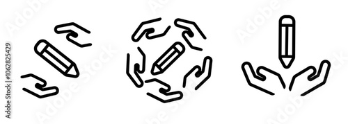 Hand pam around pencil pen logo icon set collection line stroke design symbol of education school academy university community foundation