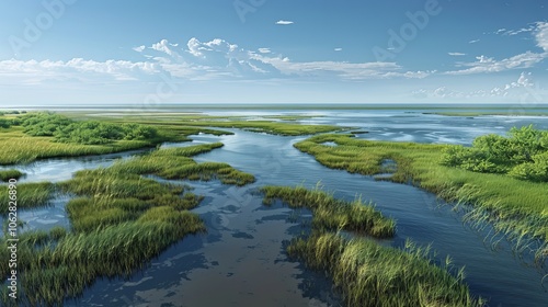 A thriving coastal ecosystem with mangroves, marshes, and tidal flats