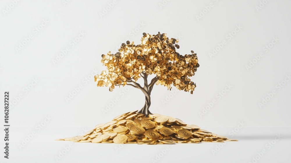 Majestic Tree Growing from a Pile of Gold Coins Majestic Tree Growing from a Pile of Gold Coins
