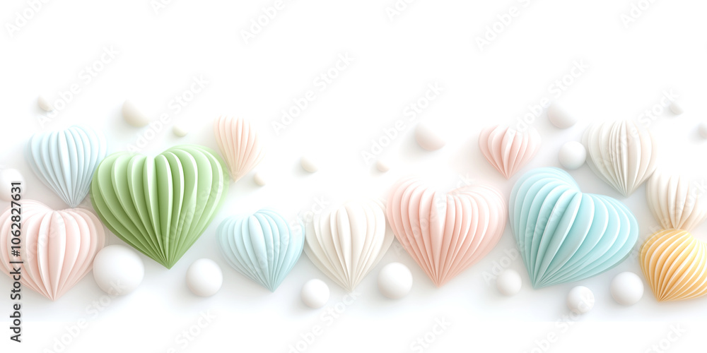 A colorful array of paper hearts are arranged in a row on a white background. The hearts come in various colors and sizes, creating a vibrant and cheerful scene. Scene is one of joy and celebration A colorful array of paper hearts are arranged in a row on a white background. The hearts come in various colors and sizes, creating a vibrant and cheerful scene. Scene is one of joy and celebration
