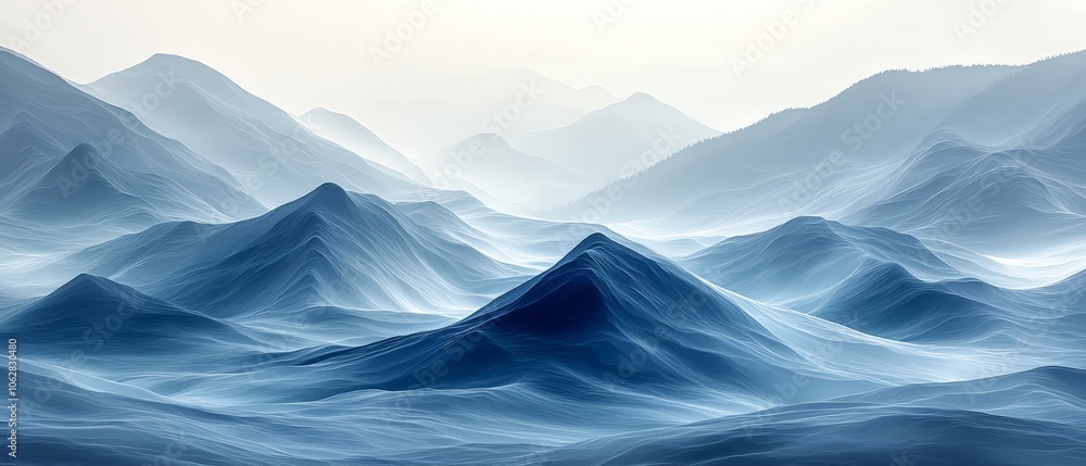 A serene landscape of blue mountains shrouded in mist, evoking tranquility and depth. A serene landscape of blue mountains shrouded in mist, evoking tranquility and depth.