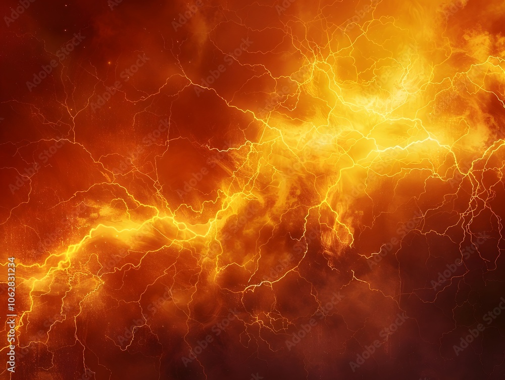 A dramatic display of lightning against a fiery background.