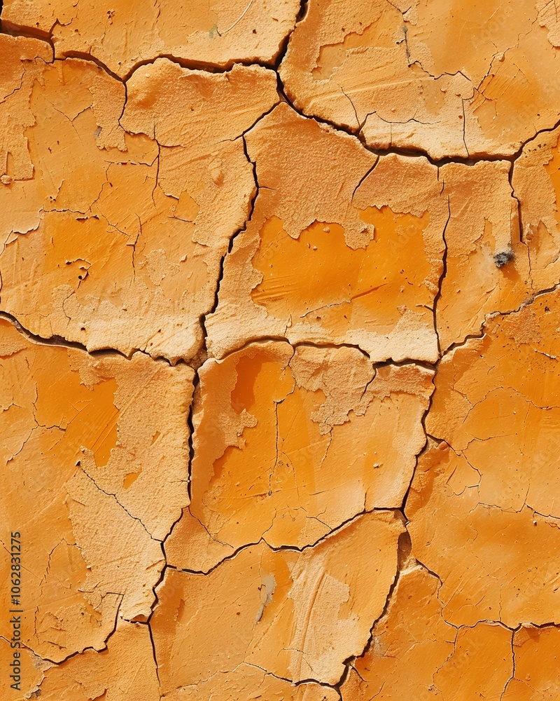 Obraz premium Close-up of cracked orange paint, showcasing texture and color variations.