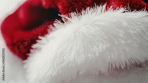 Close-up of a fluffy Santa cap on a white background, top-down. photo